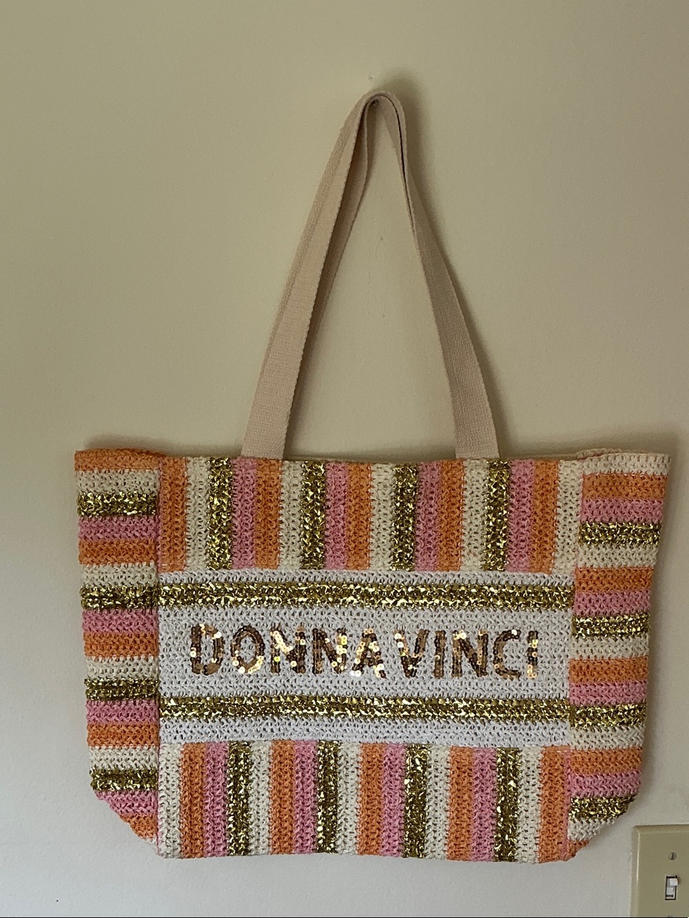 Pink & Gold Stripe Tote Bag